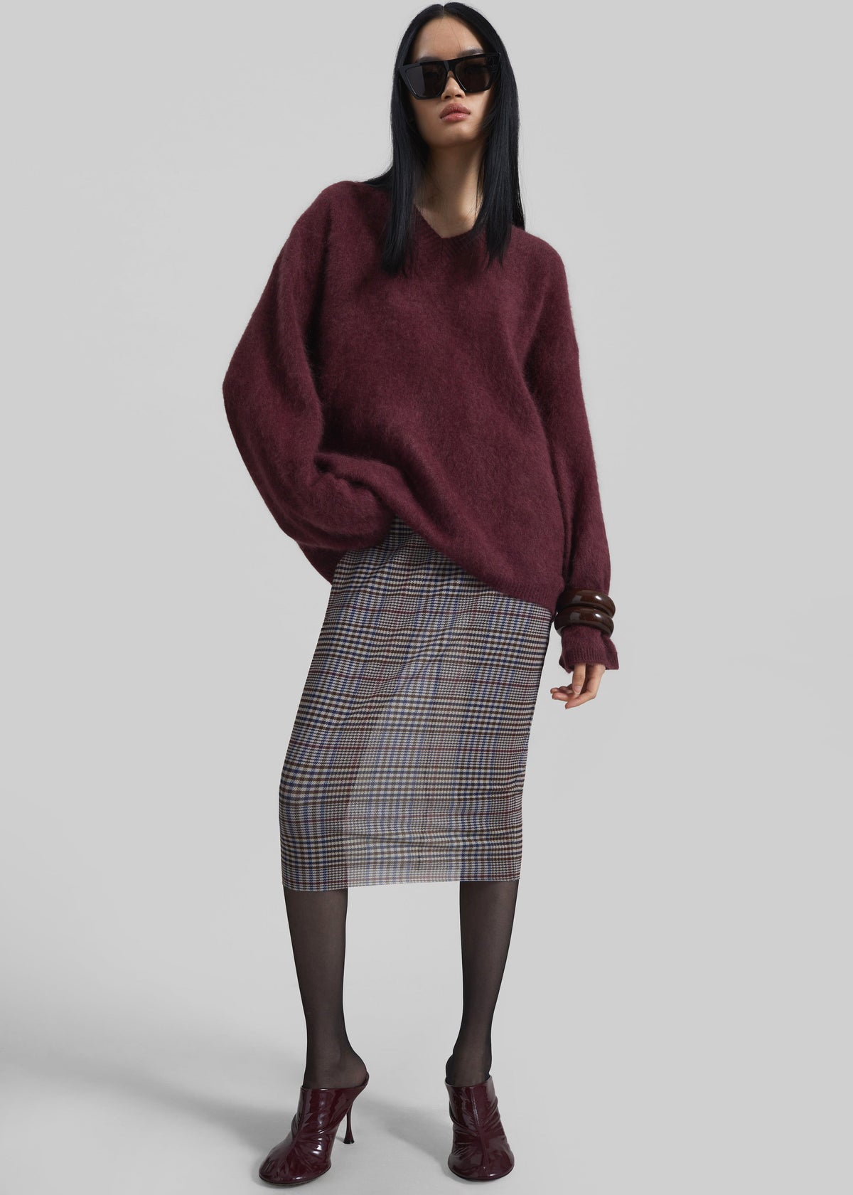 Aurora Sheer Mesh Skirt - Beige Glen Plaid – view 4 of 10