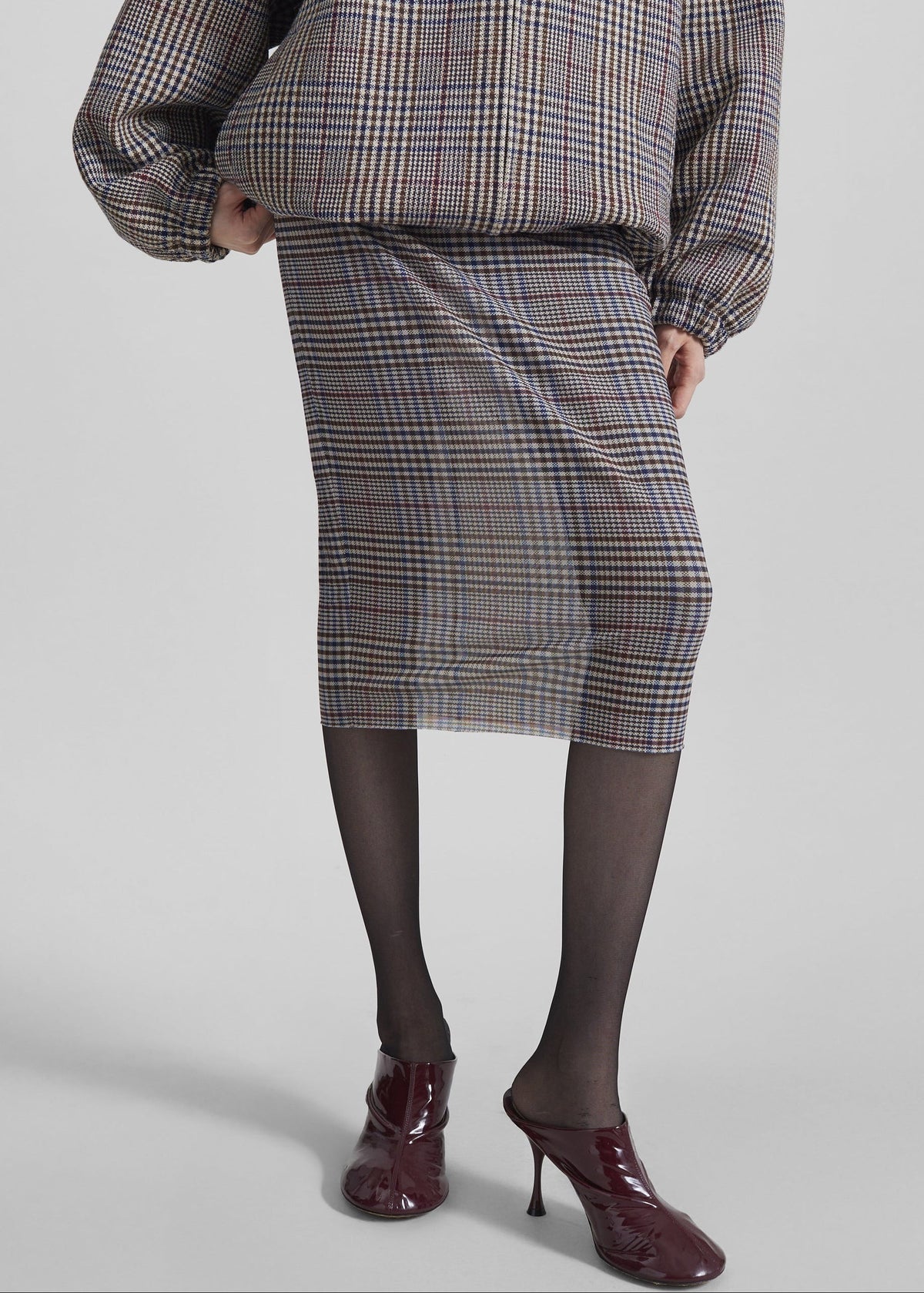 Aurora Sheer Mesh Skirt - Beige Glen Plaid – view 1 of 10