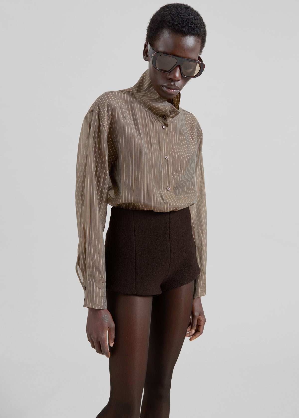 Avila Sheer Fluid Shirt - Brown/White Stripe – view 7 of 9