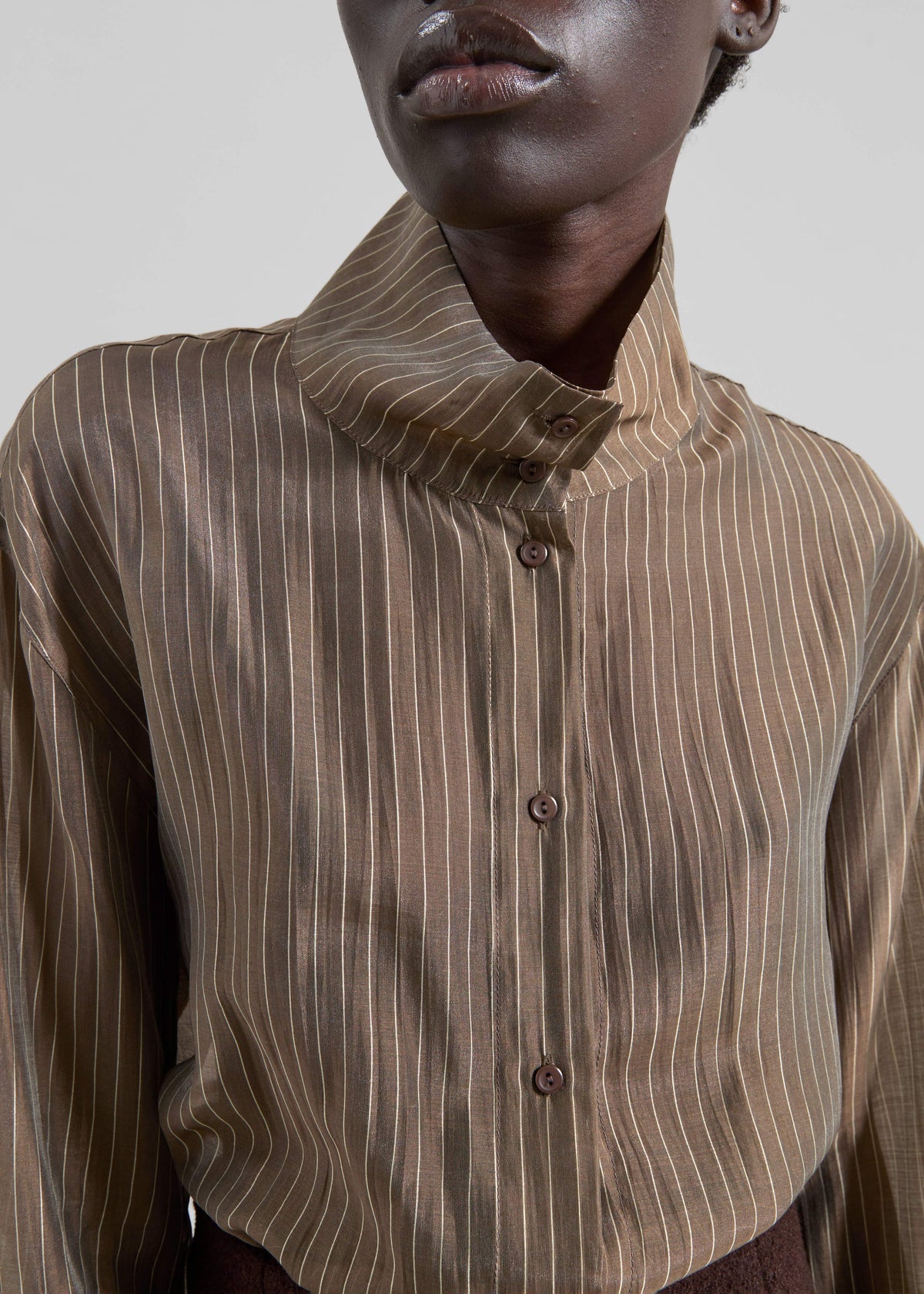 Avila Sheer Fluid Shirt - Brown/White Stripe – view 2 of 9