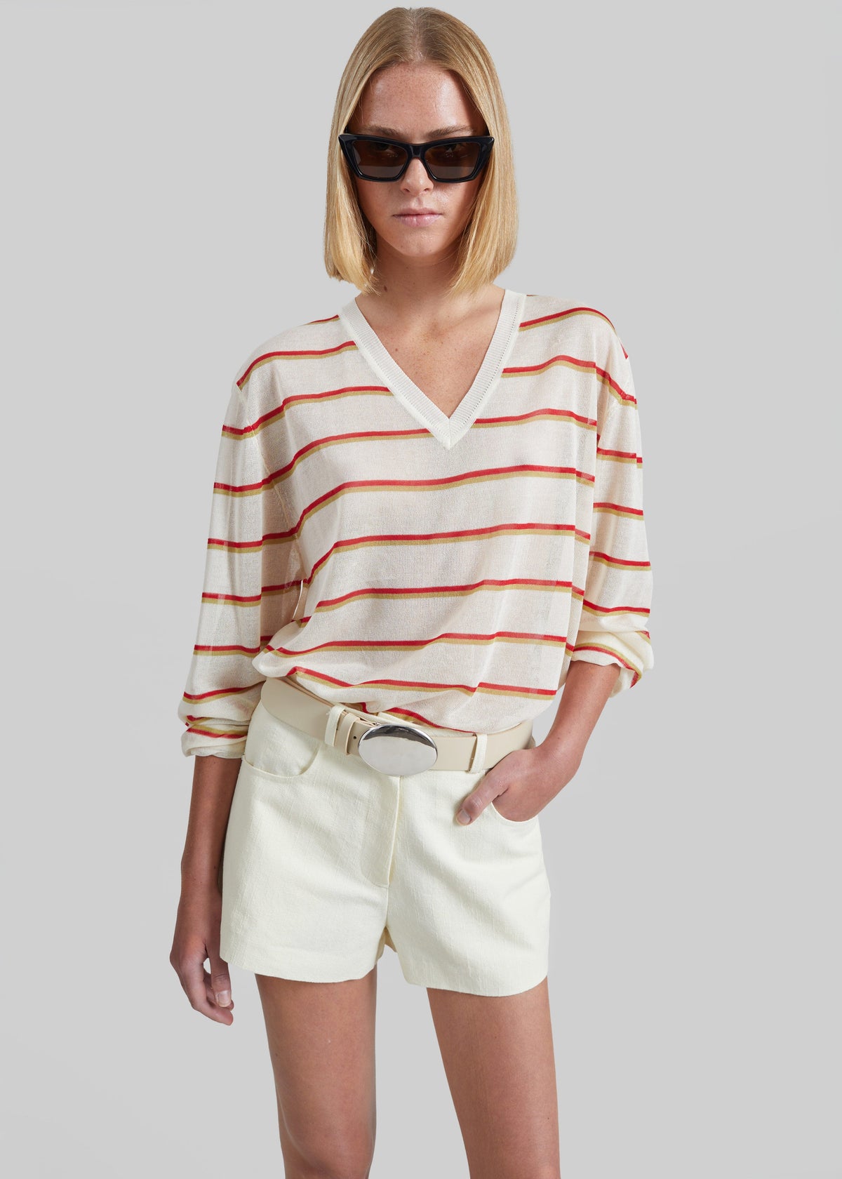 Ayen Sheer Knit Top - Ivory Multi Stripe – view 1 of 6