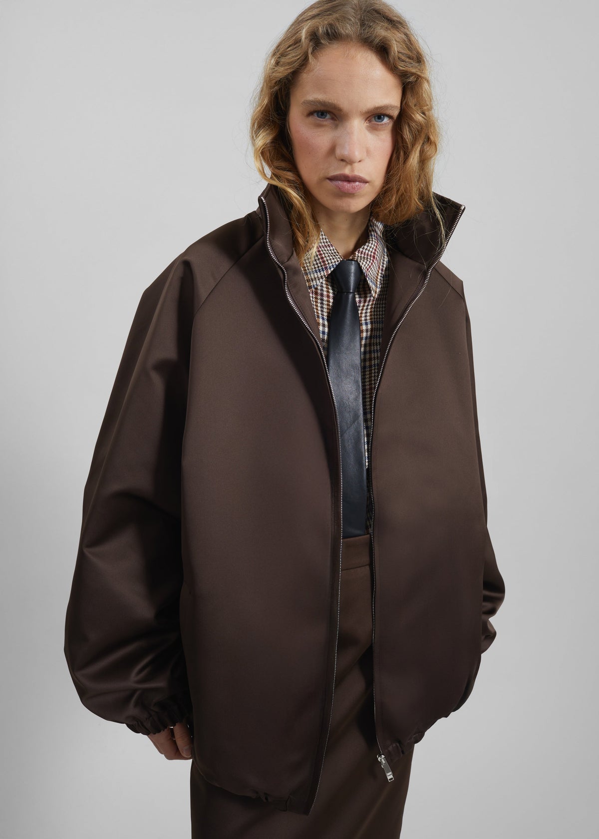Baxter Satin Track Jacket - Brown – view 1 of 11
