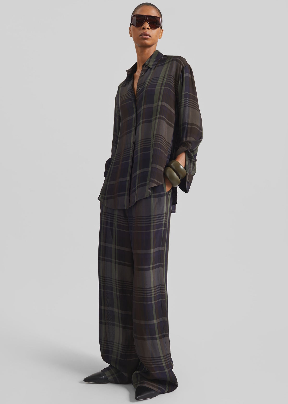Baxter Sheer Fluid Track Pants - Navy Tartan – view 3 of 8