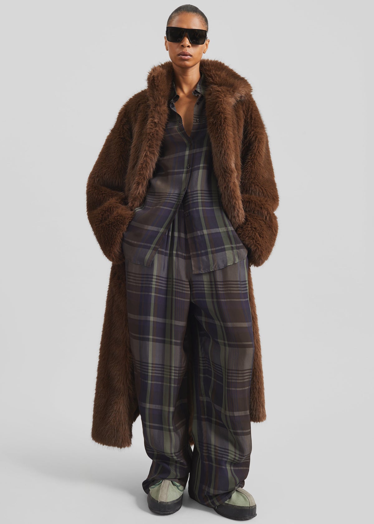 Baxter Sheer Fluid Track Pants - Navy Tartan – view 2 of 8