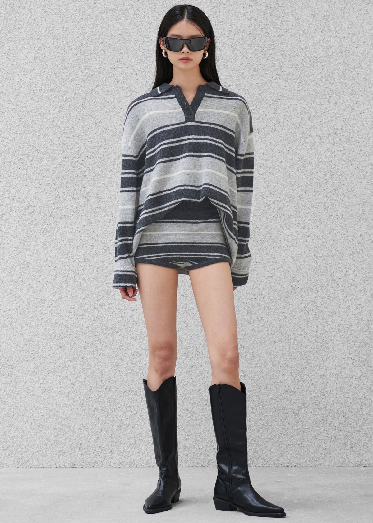 Belize Knit Polo Sweater - Grey Stripe – view 9 of 11
