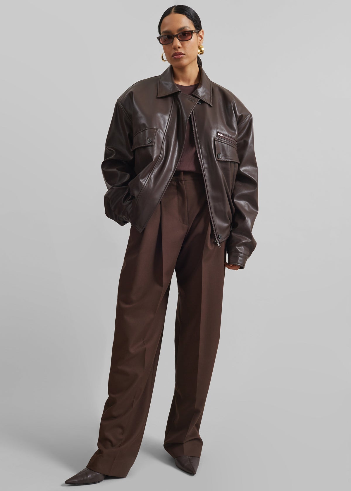 Belmont Faux Leather Jacket - Brown – view 1 of 12