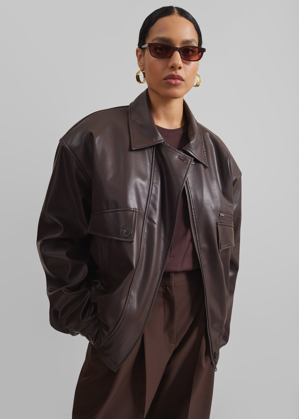 Belmont Faux Leather Jacket - Brown – view 2 of 12