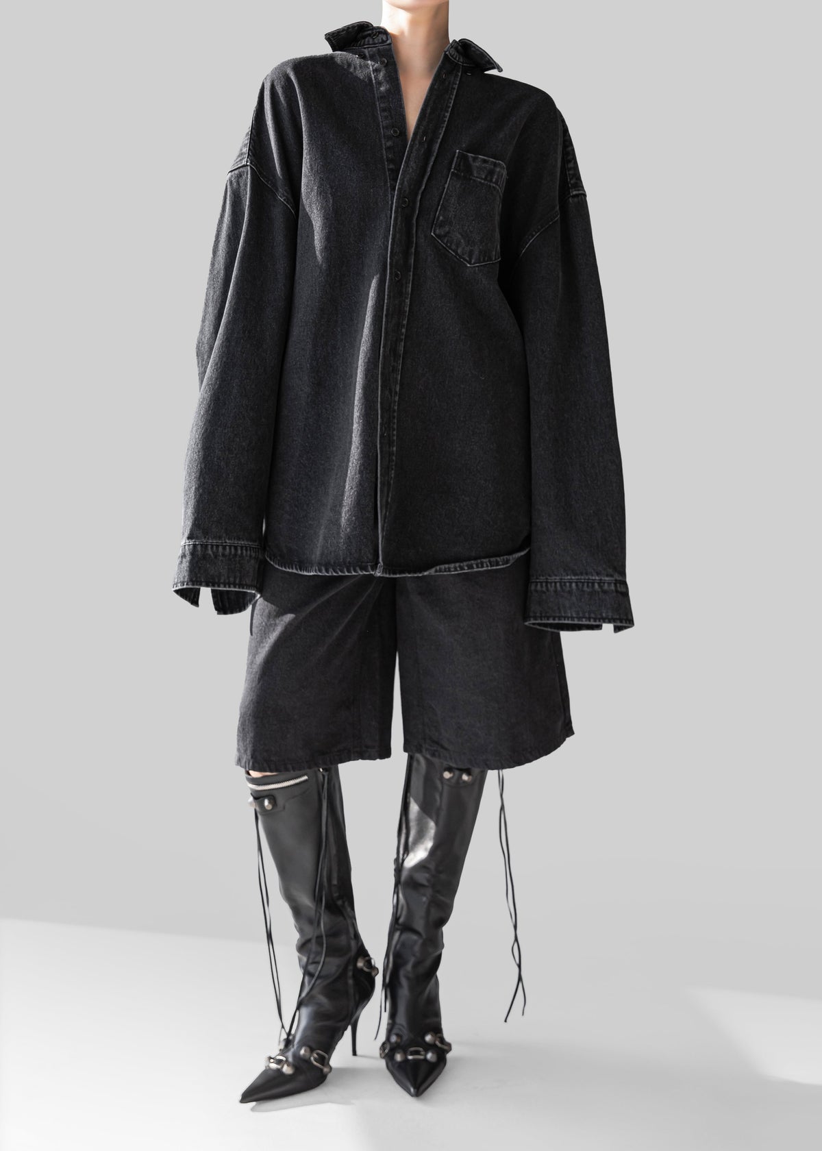Belvis Oversized Denim Shirt - Black Wash – view 4 of 6