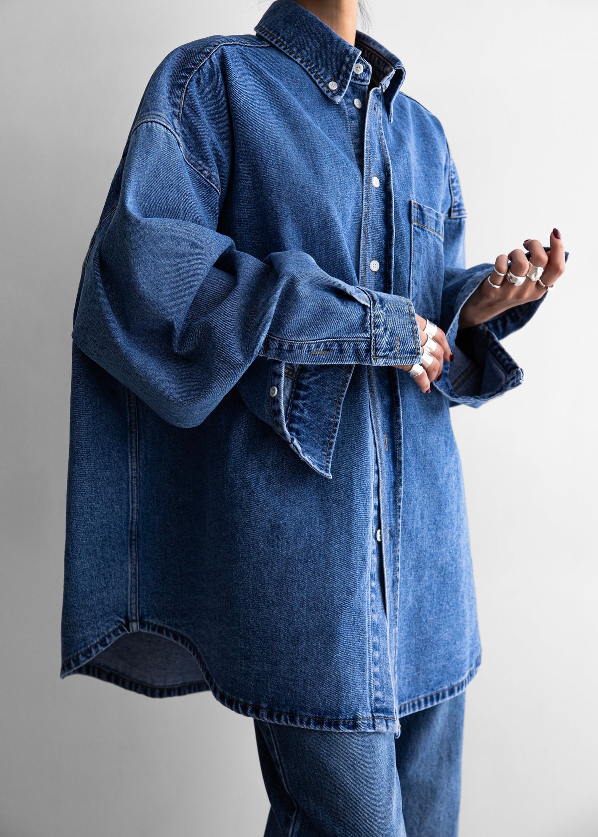 Belvis Oversized Denim Shirt - Medium Wash – view 2 of 11