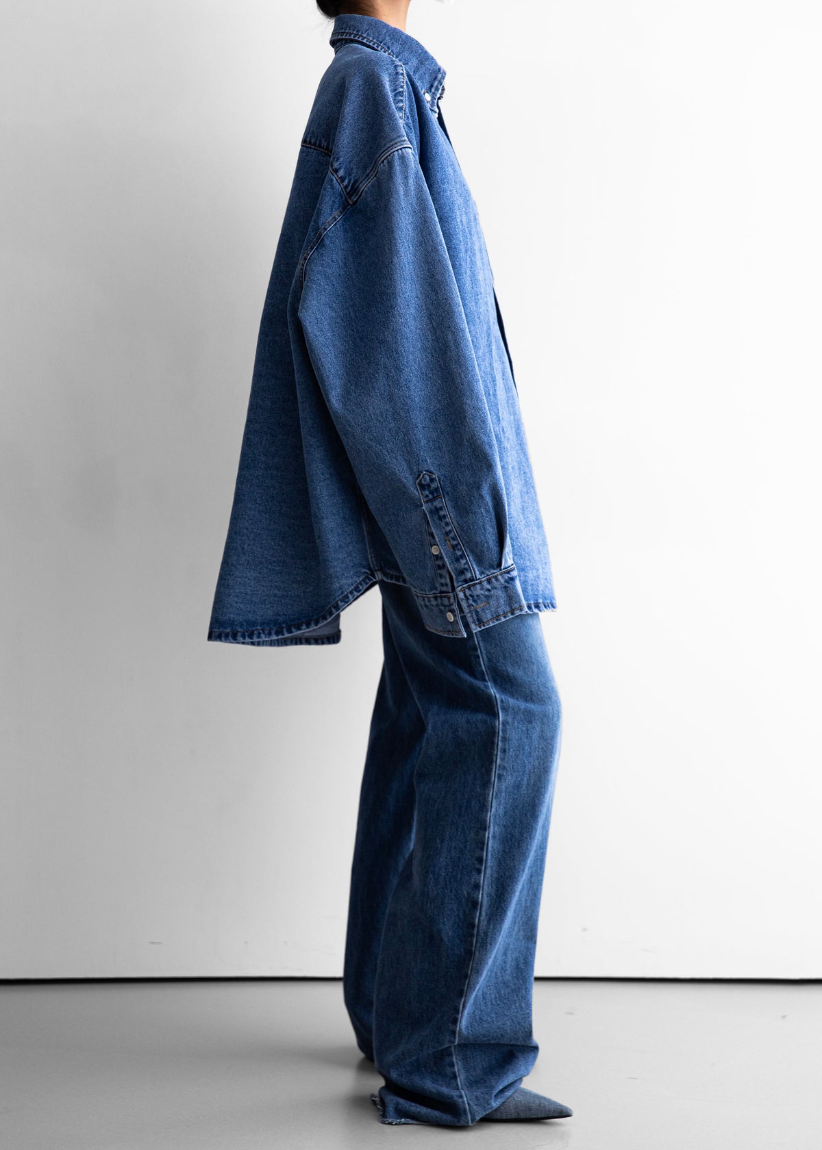 Belvis Oversized Denim Shirt - Medium Wash – view 1 of 11