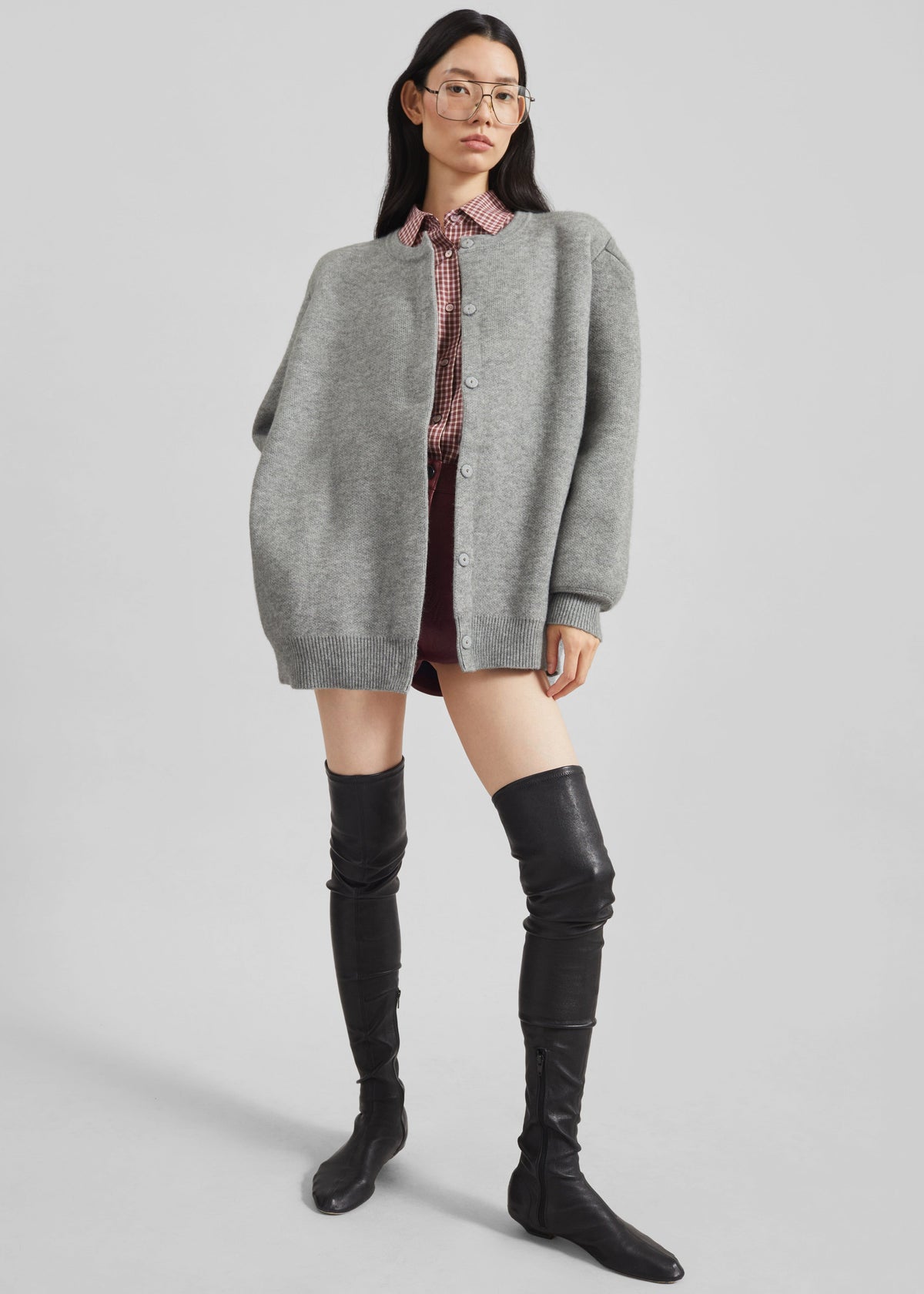Bergen Padded Knit Cardigan - Grey – view 3 of 9