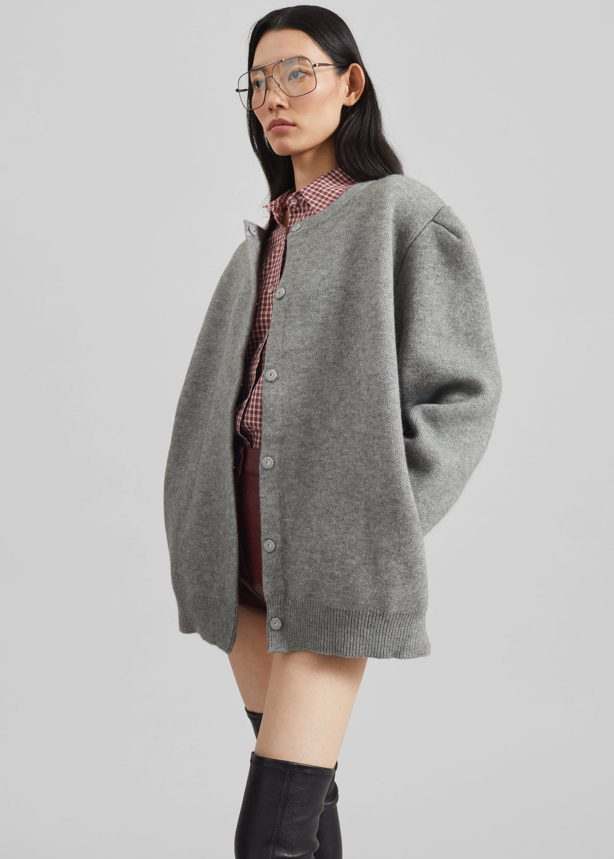 Bergen Padded Knit Cardigan - Grey – view 6 of 9