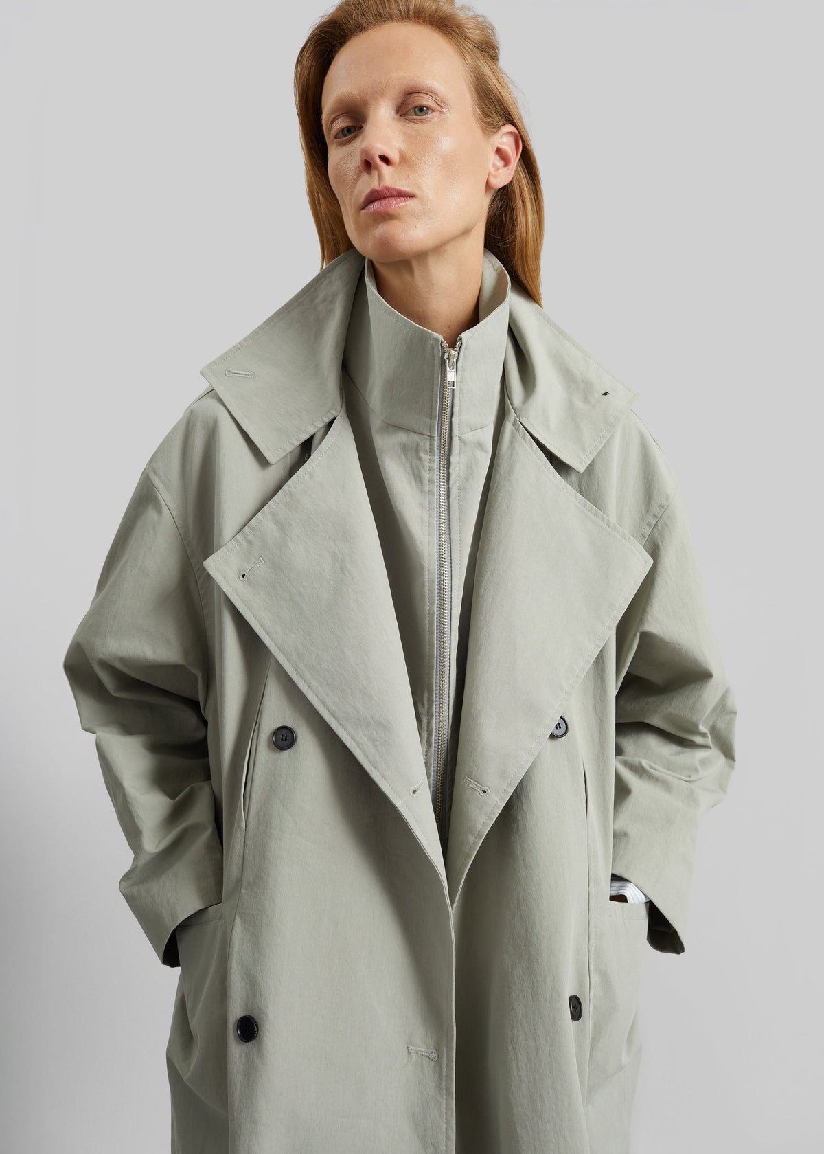Besme Layered Trench Coat - Sage – view 2 of 9