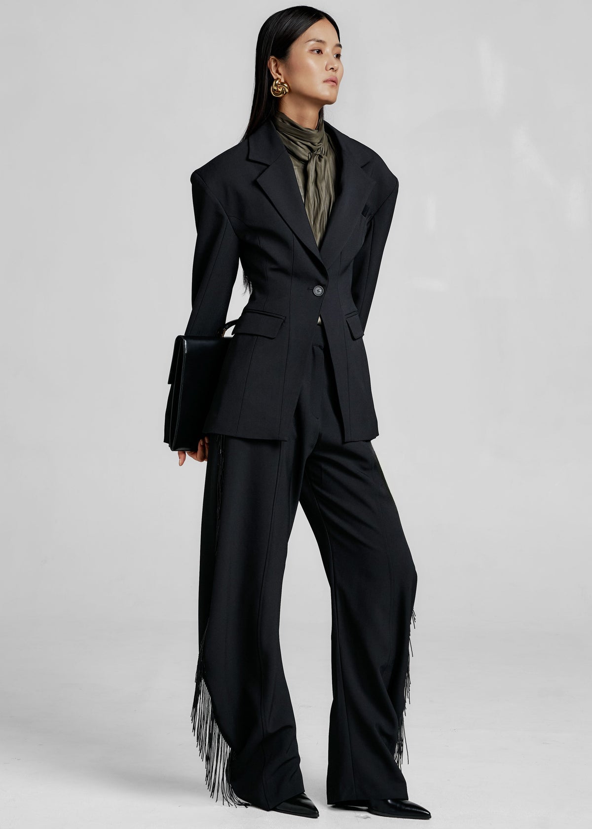 Bianca Fringed Barrel Leg Pants - Black – view 7 of 9