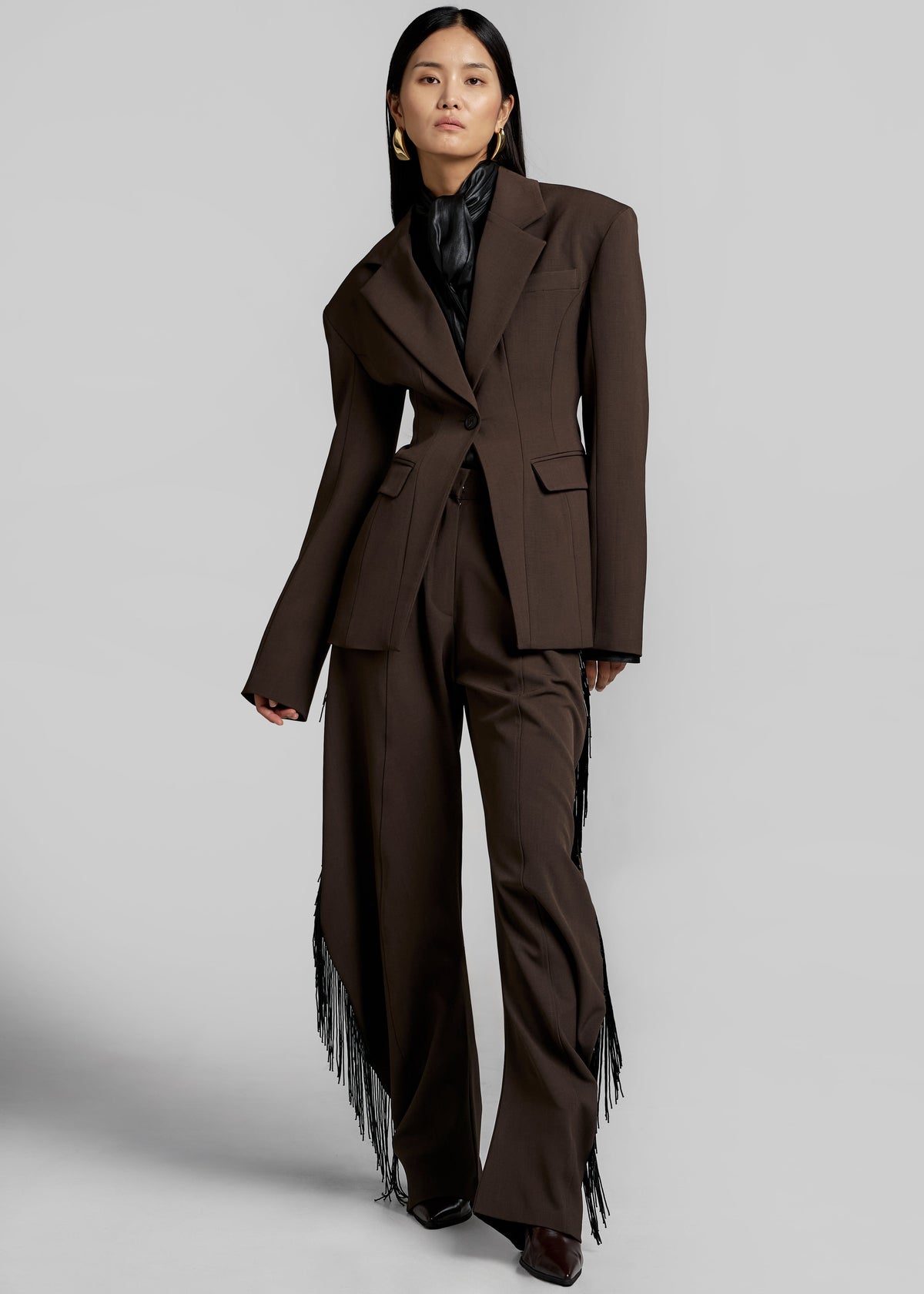 Bianca Fringed Barrel Leg Pants - Brown – view 2 of 7