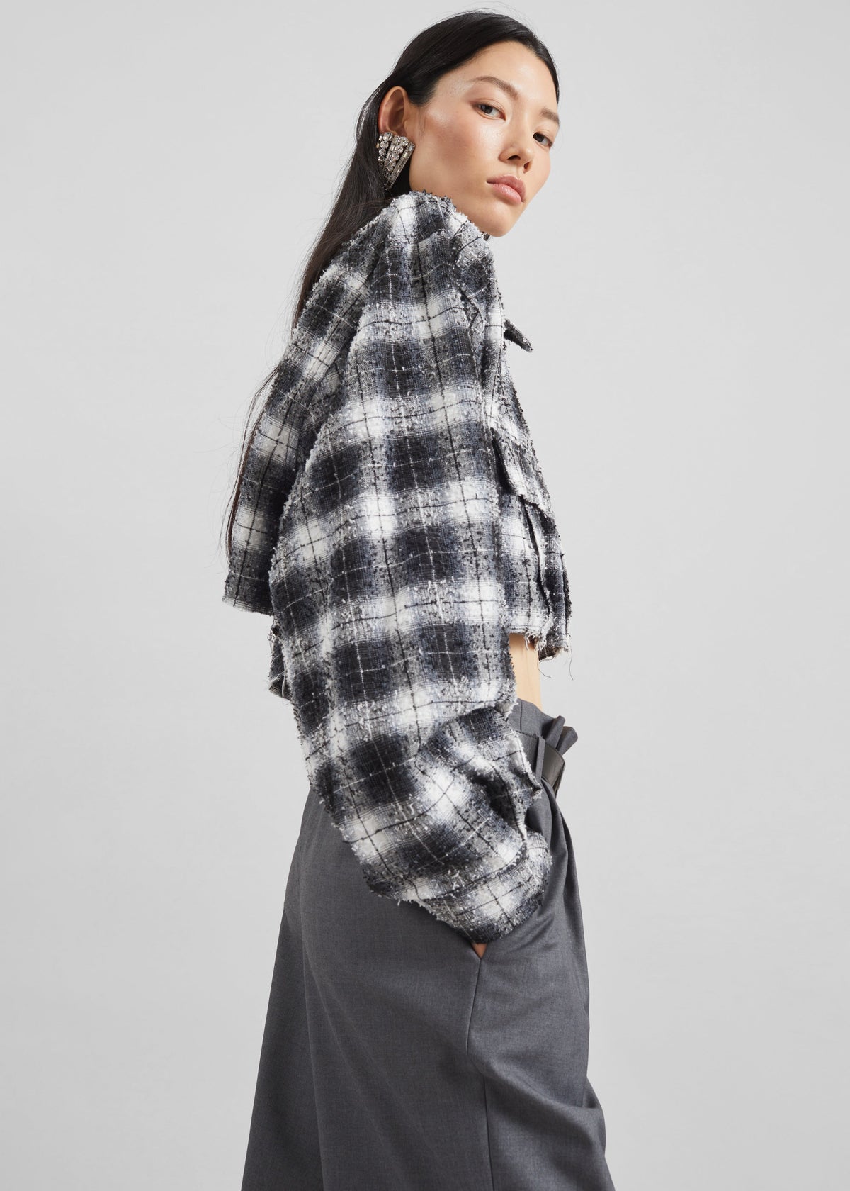 Biasca Distressed Cropped Shirt - Black Plaid – view 4 of 10