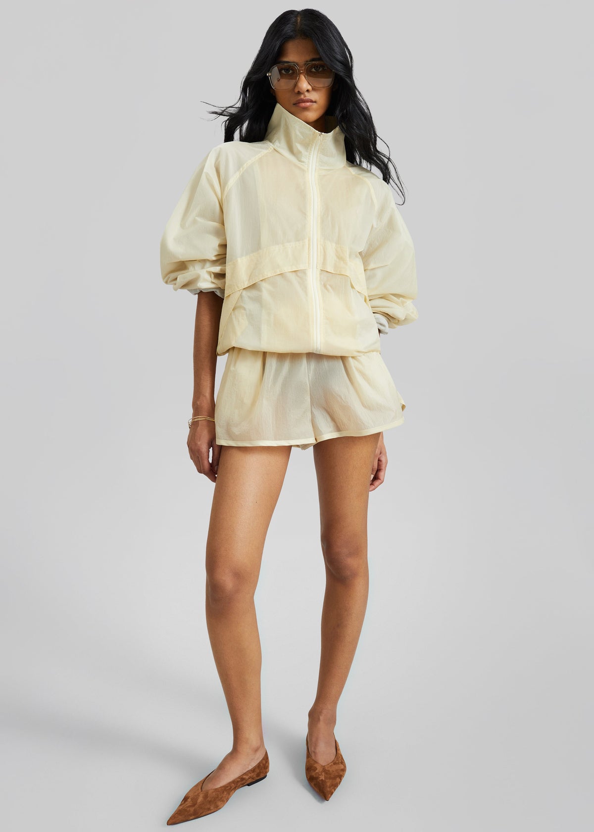 Bicos Sheer Mini Track Shorts - Pale Yellow – view 8 of 10