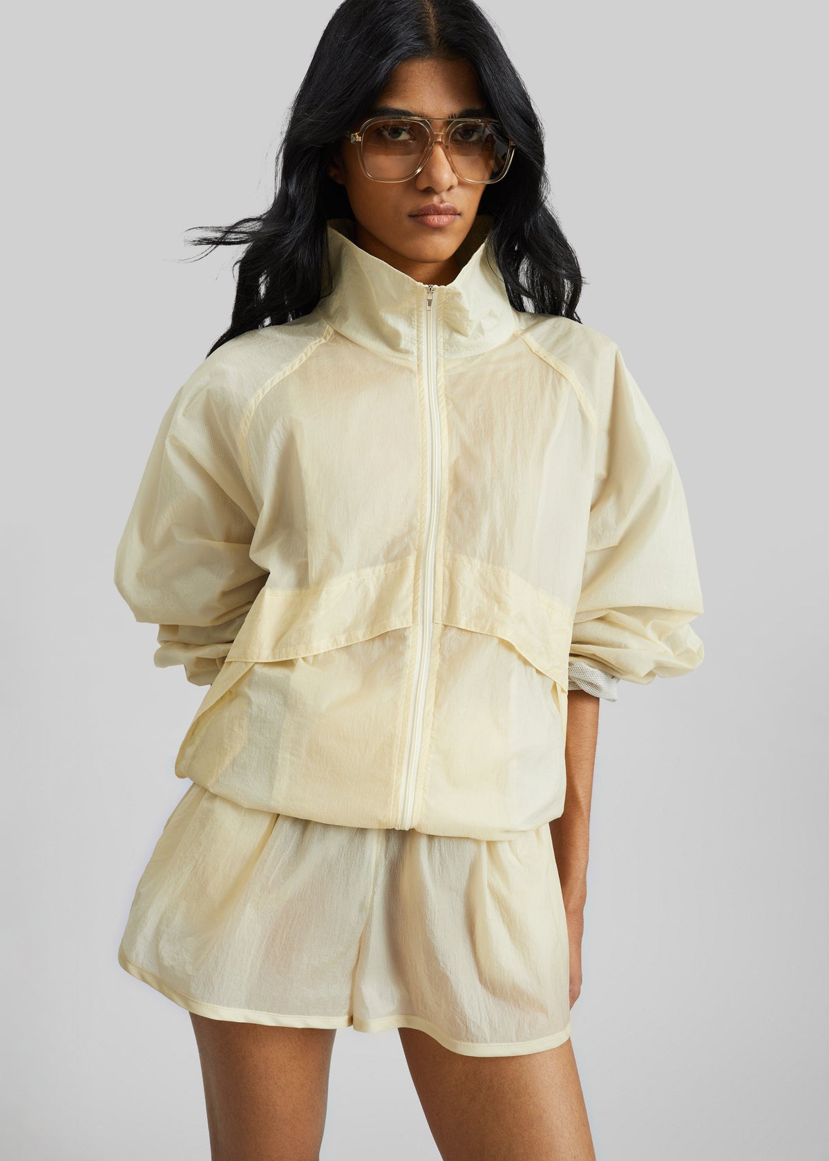 Bicos Sheer Mini Track Shorts - Pale Yellow – view 1 of 10