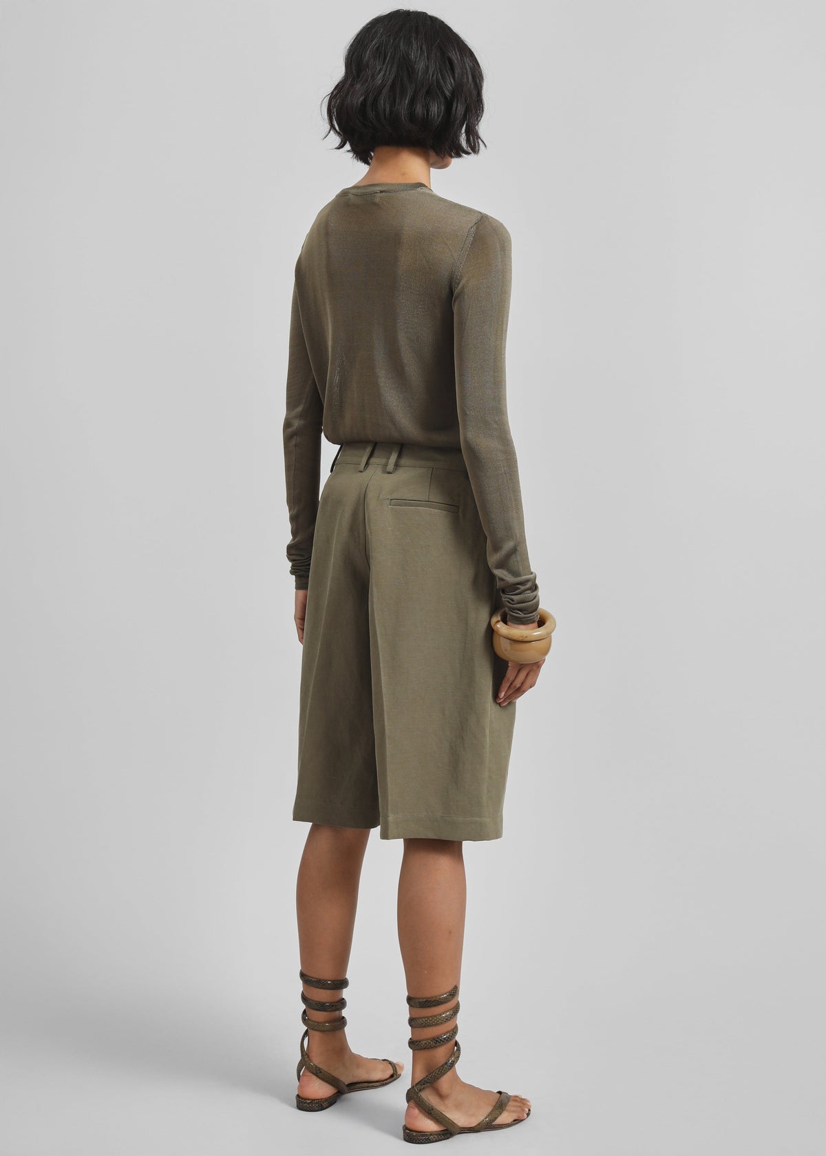 Bilbao Pleated Linen Bermuda Shorts - Khaki – view 8 of 9