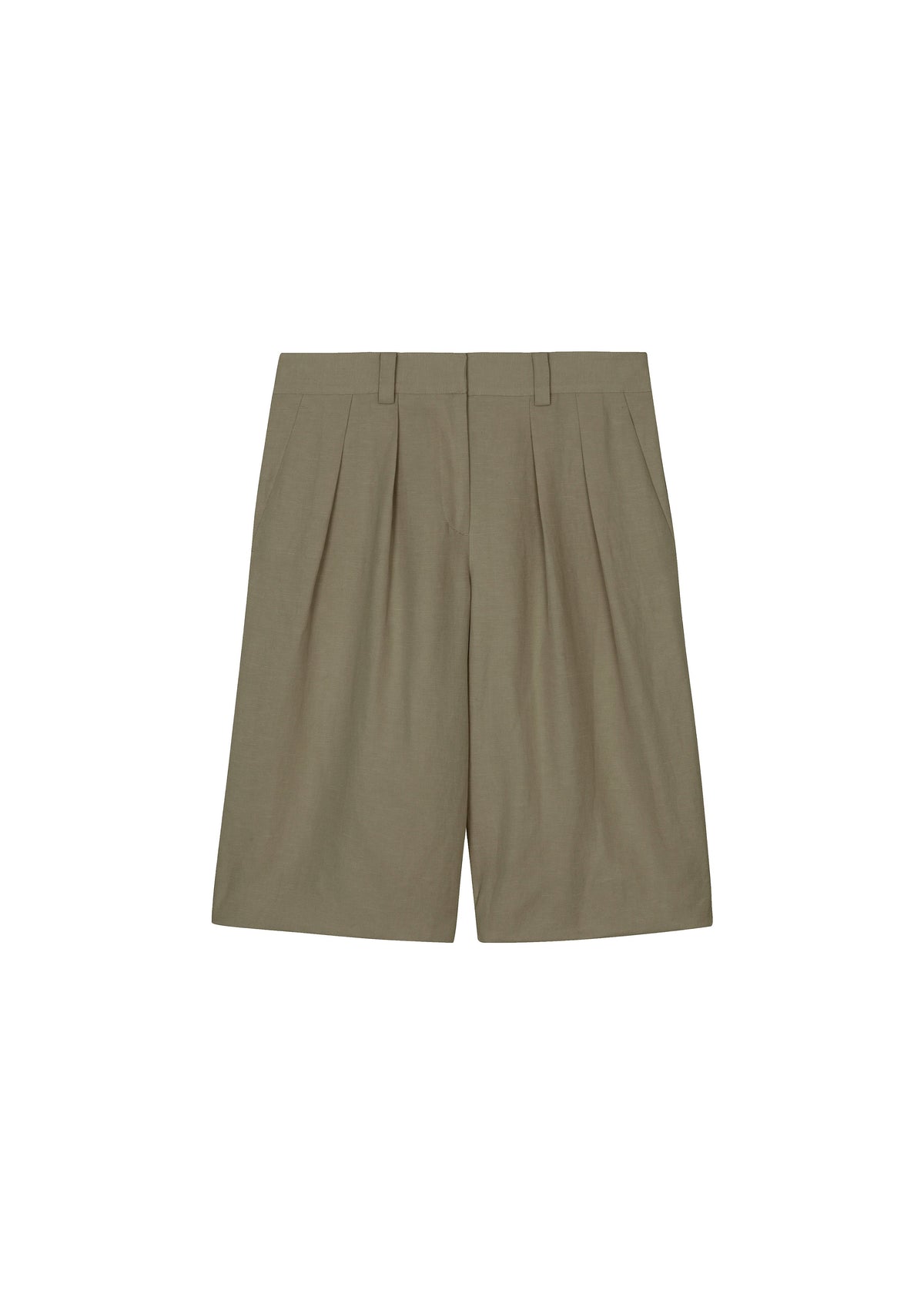 Bilbao Pleated Linen Bermuda Shorts - Khaki – view 9 of 9