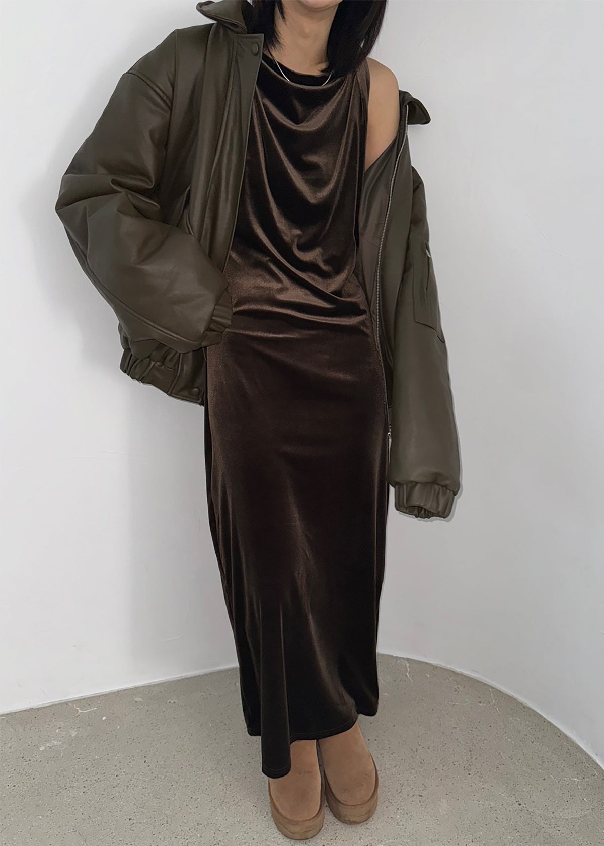 Blane Faux Leather Padded Bomber Jacket - Khaki Brown – view 6 of 10