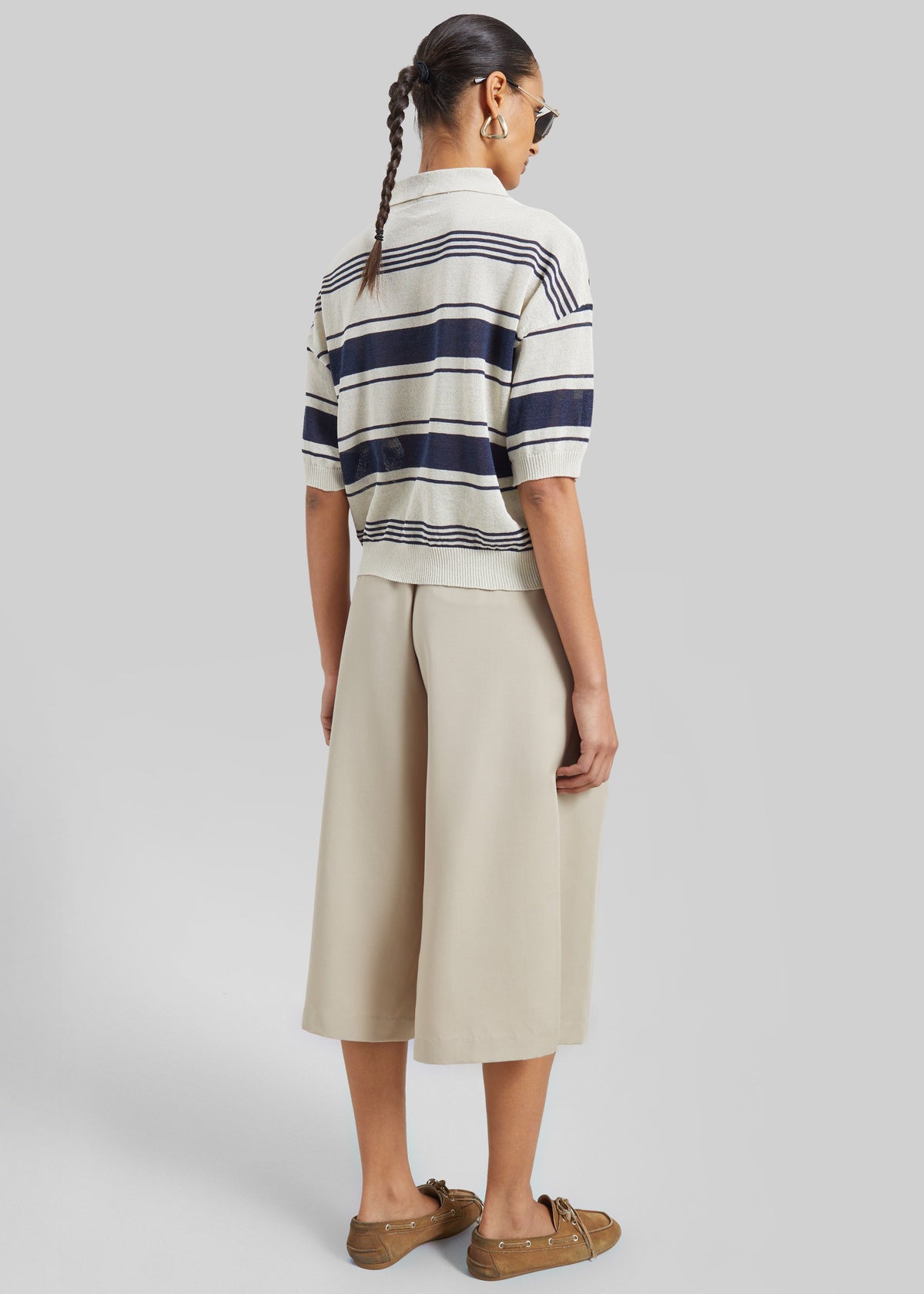 Bolea Knit Polo Top - Beige/Navy Stripe – view 9 of 10