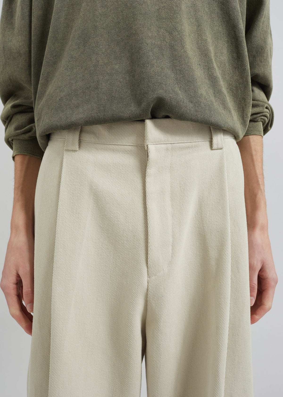Borken Pleated Twill Pants - Ivory – view 2 of 10