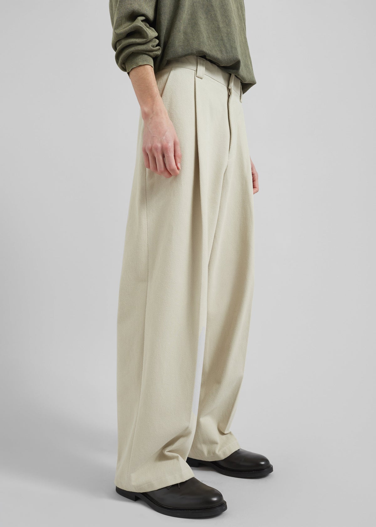 Borken Pleated Twill Pants - Ivory – view 1 of 10
