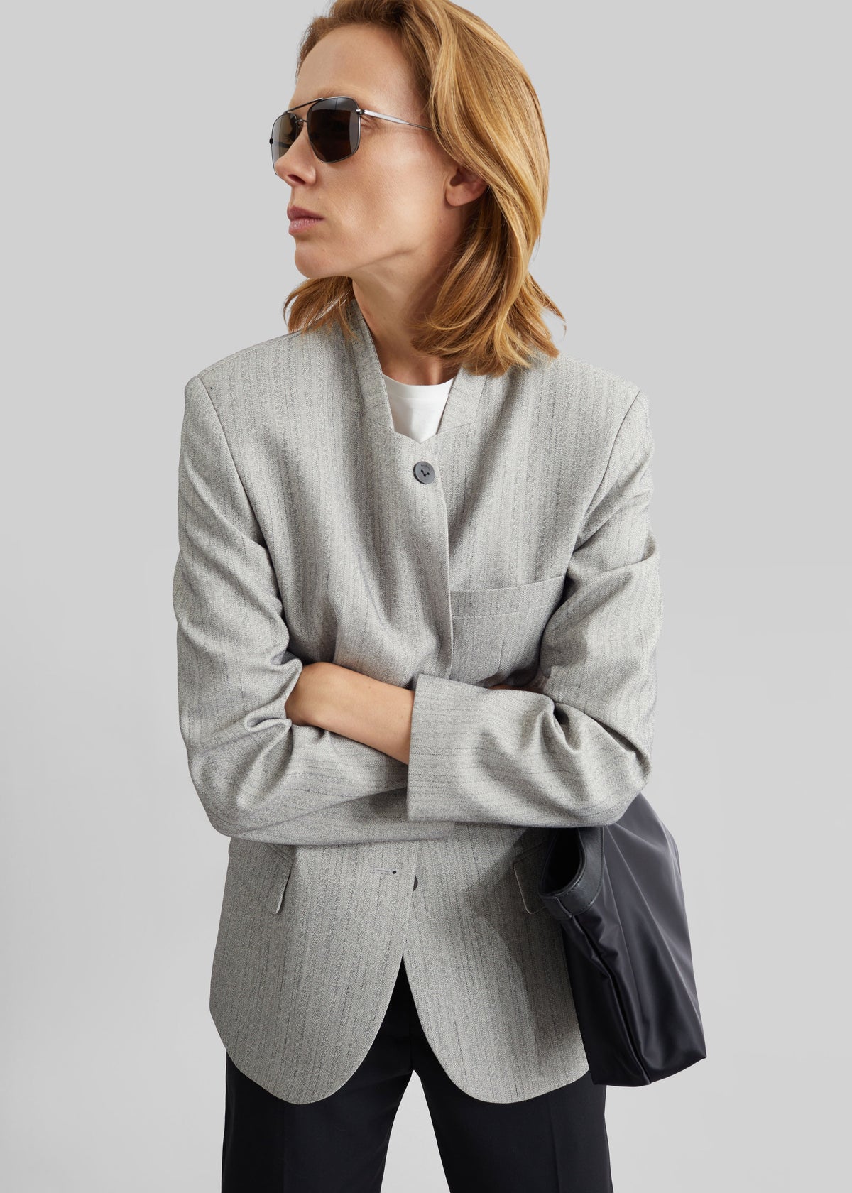 Breux Collarless Padded Blazer - Grey Melange – view 6 of 8