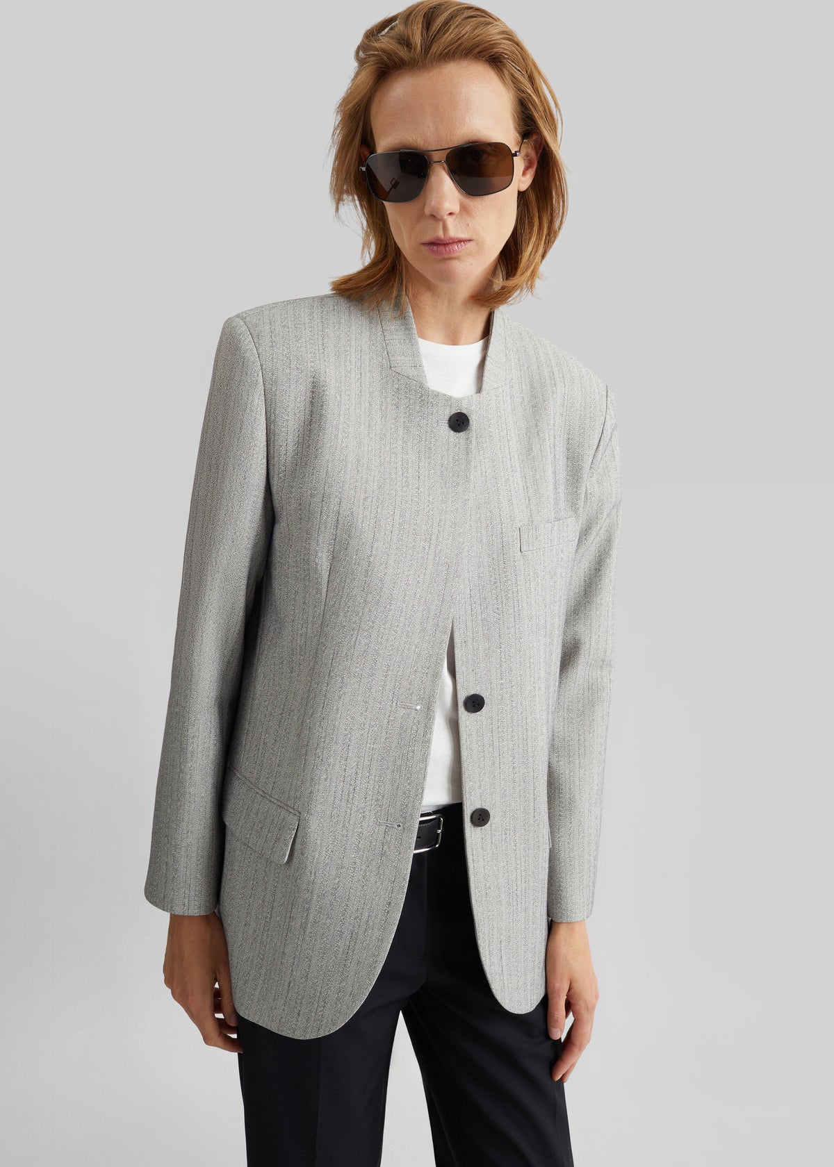 Breux Collarless Padded Blazer - Grey Melange – view 2 of 8