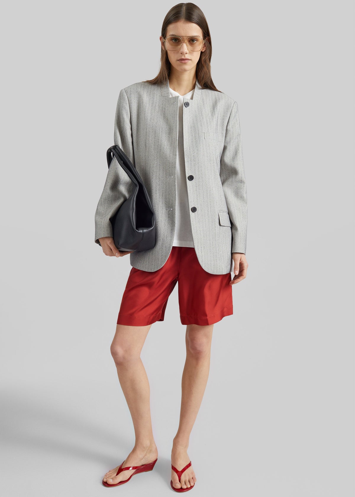 Breux Collarless Padded Blazer - Grey Melange – view 1 of 8