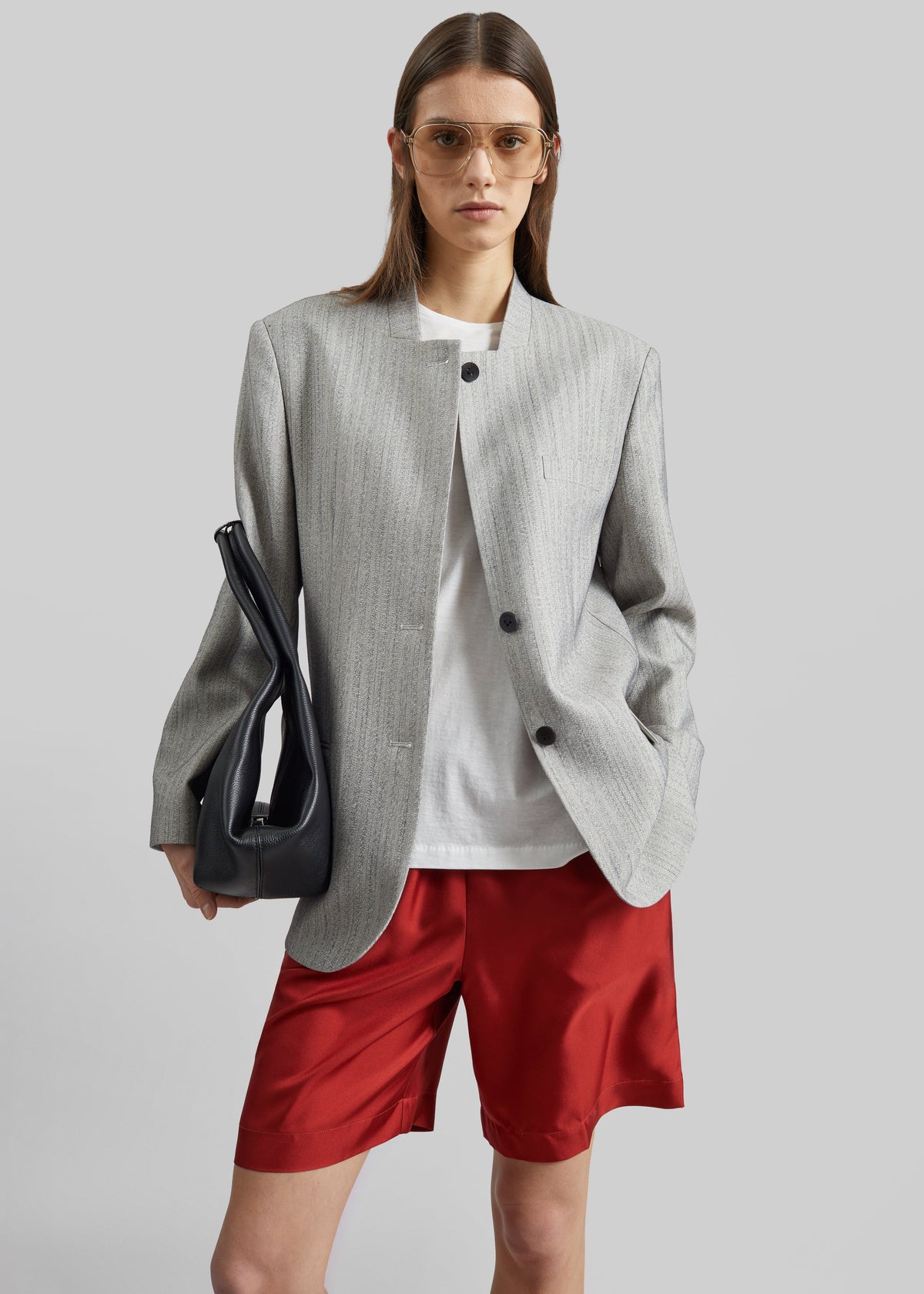Breux Collarless Padded Blazer - Grey Melange – view 5 of 8