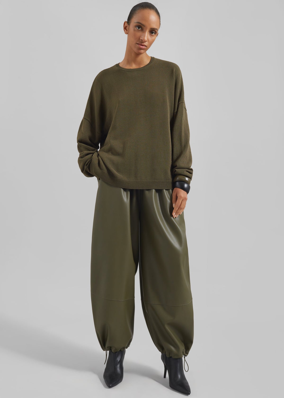 Briar Faux Leather Balloon Pants - Khaki – view 2 of 8