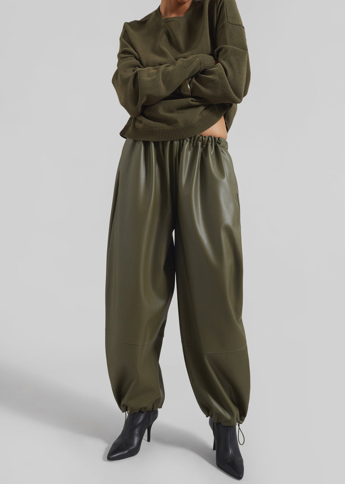 Briar Faux Leather Balloon Pants - Khaki – view 1 of 8