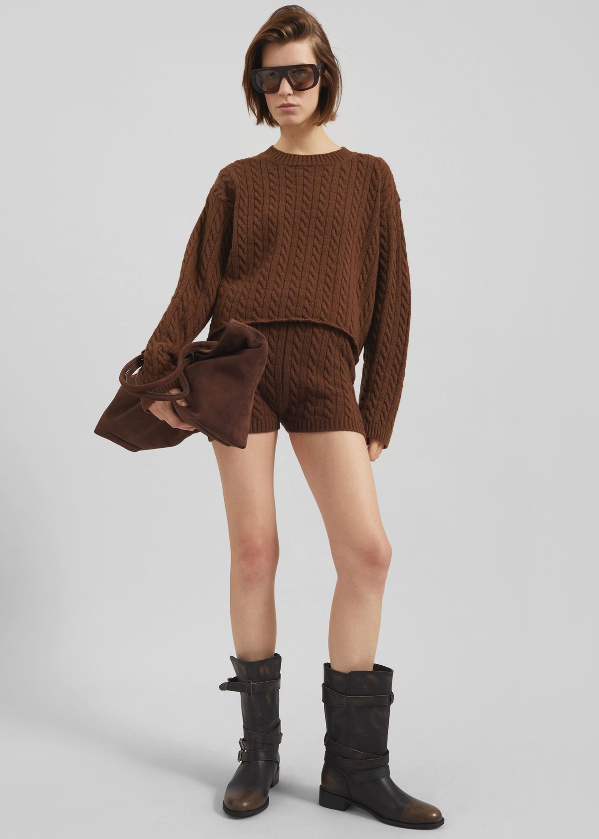 Brisbane Knit Mini Shorts - Brown – view 3 of 7