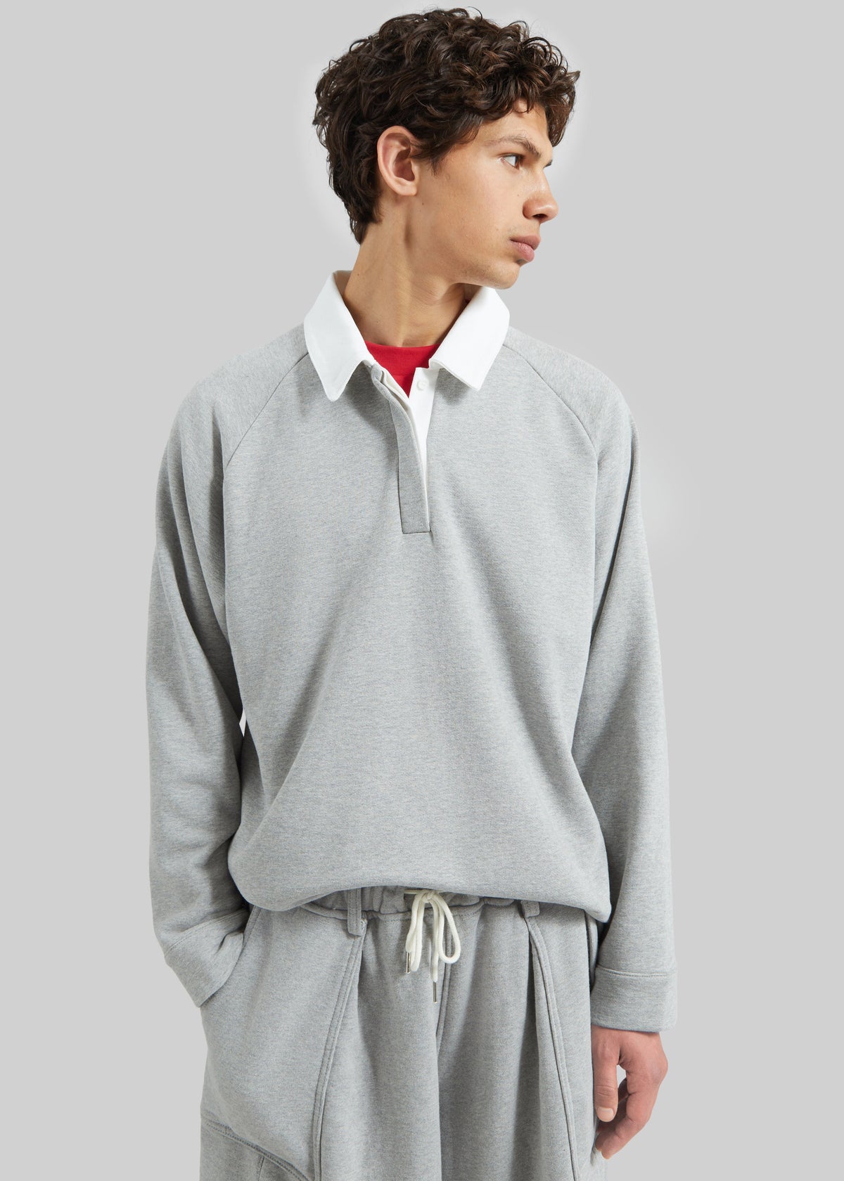 Bruino Contrast Collar Polo Sweatshirt - Light Grey – view 4 of 6
