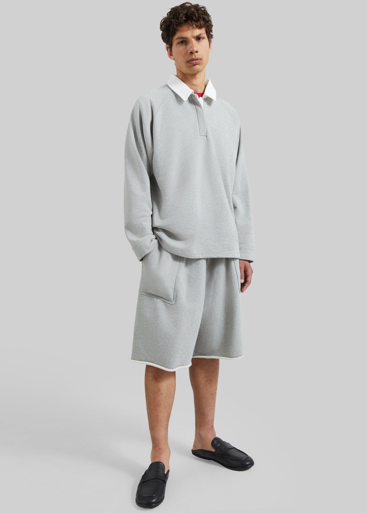 Bruino Contrast Collar Polo Sweatshirt - Light Grey – view 1 of 6