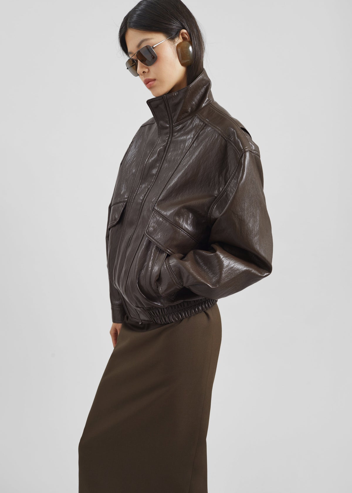 Burland Faux Leather Jacket - Brown – view 5 of 12