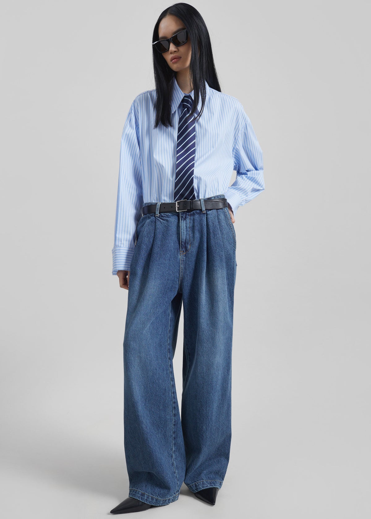 Buxton Pleated Wide Jeans - Medium Wash – view 1 of 8