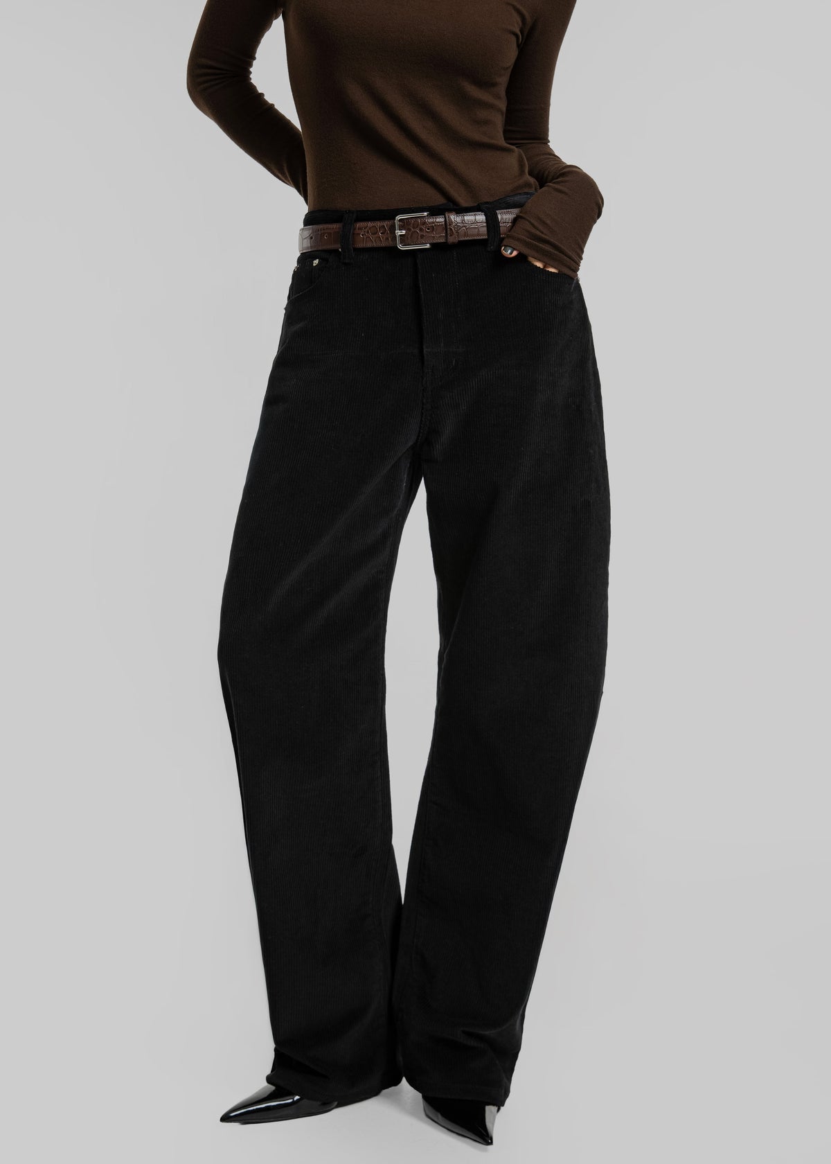 Caistor Corduroy Barrel Leg Pants - Black – view 7 of 9