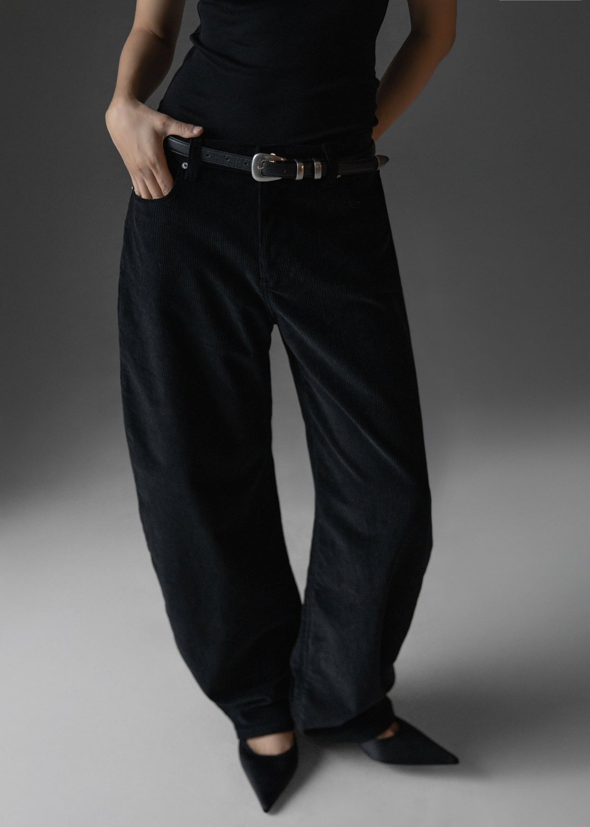 Caistor Corduroy Barrel Leg Pants - Black – view 5 of 9