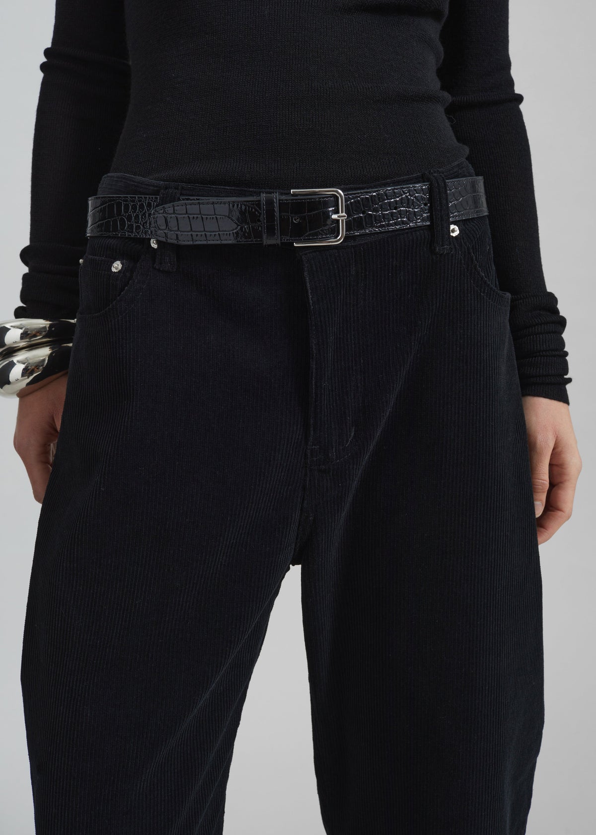 Caistor Corduroy Barrel Leg Pants - Black – view 3 of 9