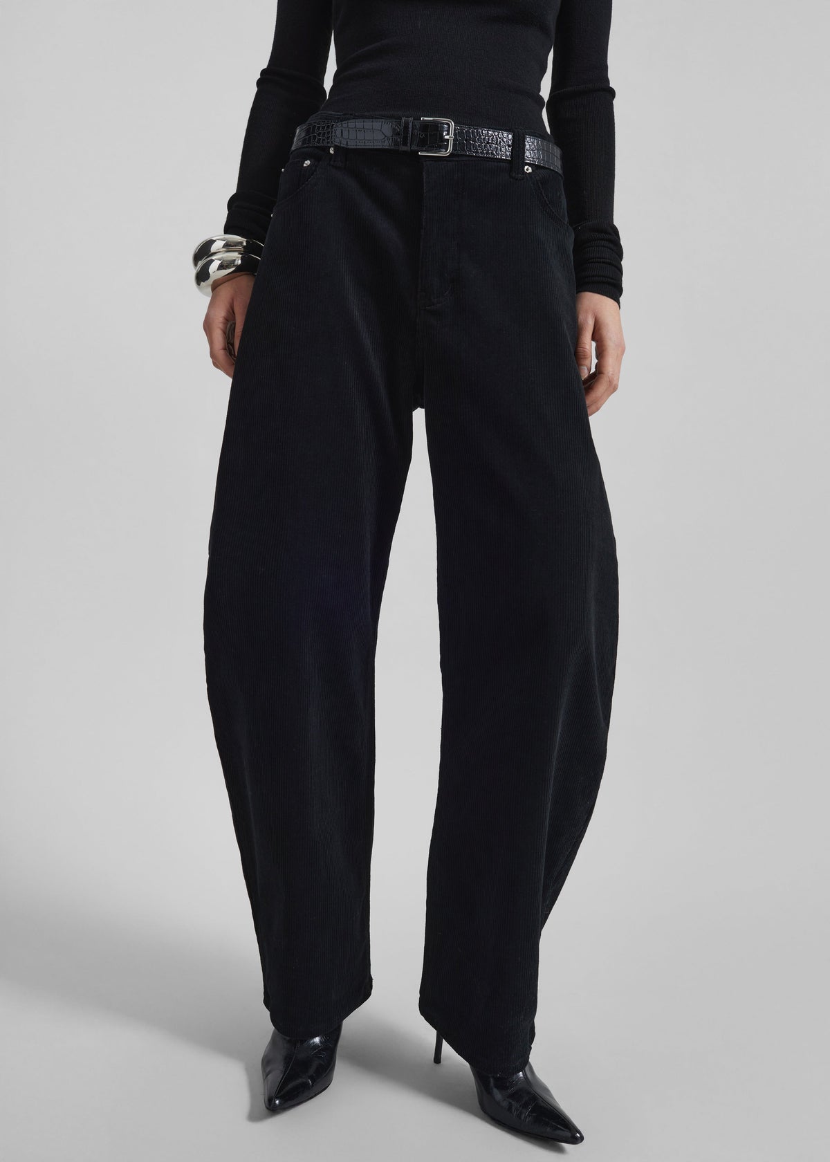 Caistor Corduroy Barrel Leg Pants - Black – view 2 of 9