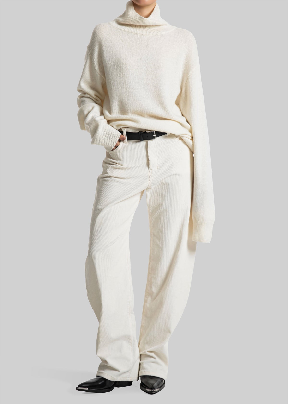 Caistor Corduroy Barrel Leg Pants - Ivory – view 2 of 8