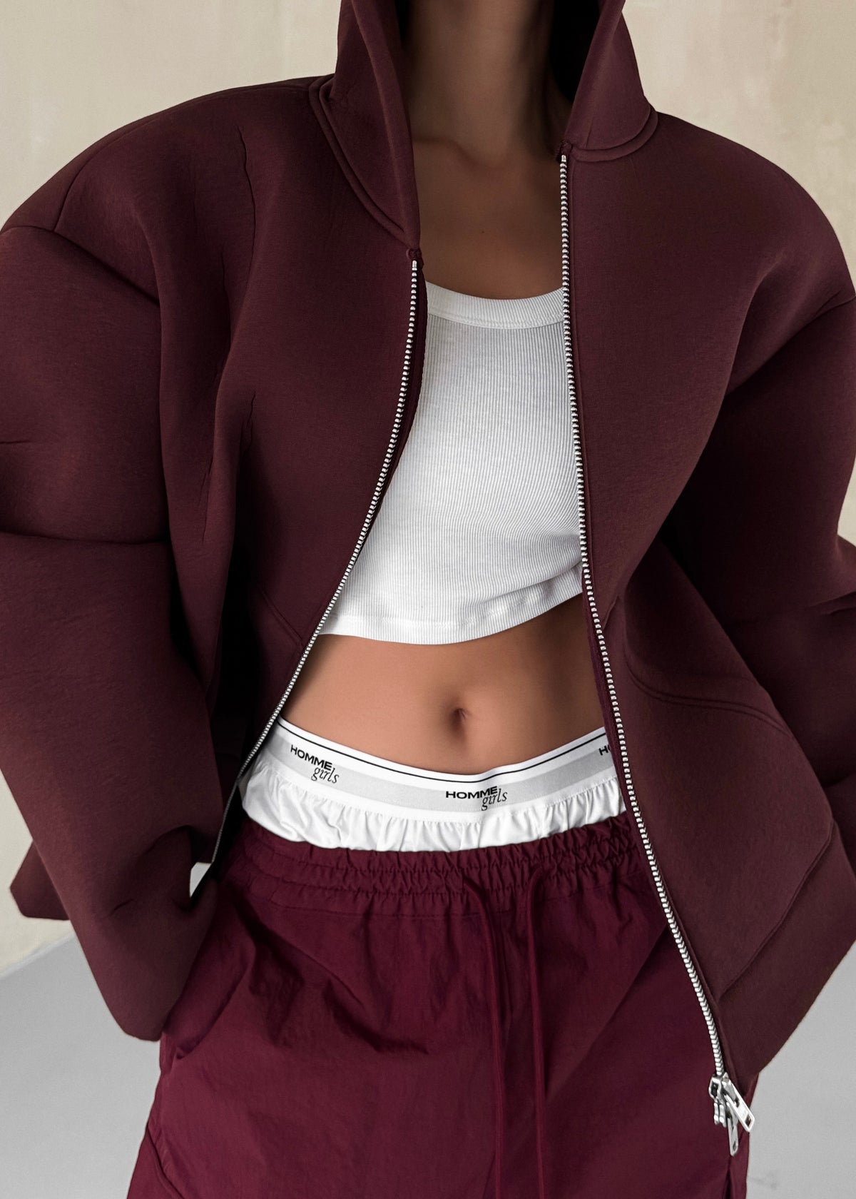 Calder Neoprene Zip-Up Hoodie - Burgundy – view 3 of 14