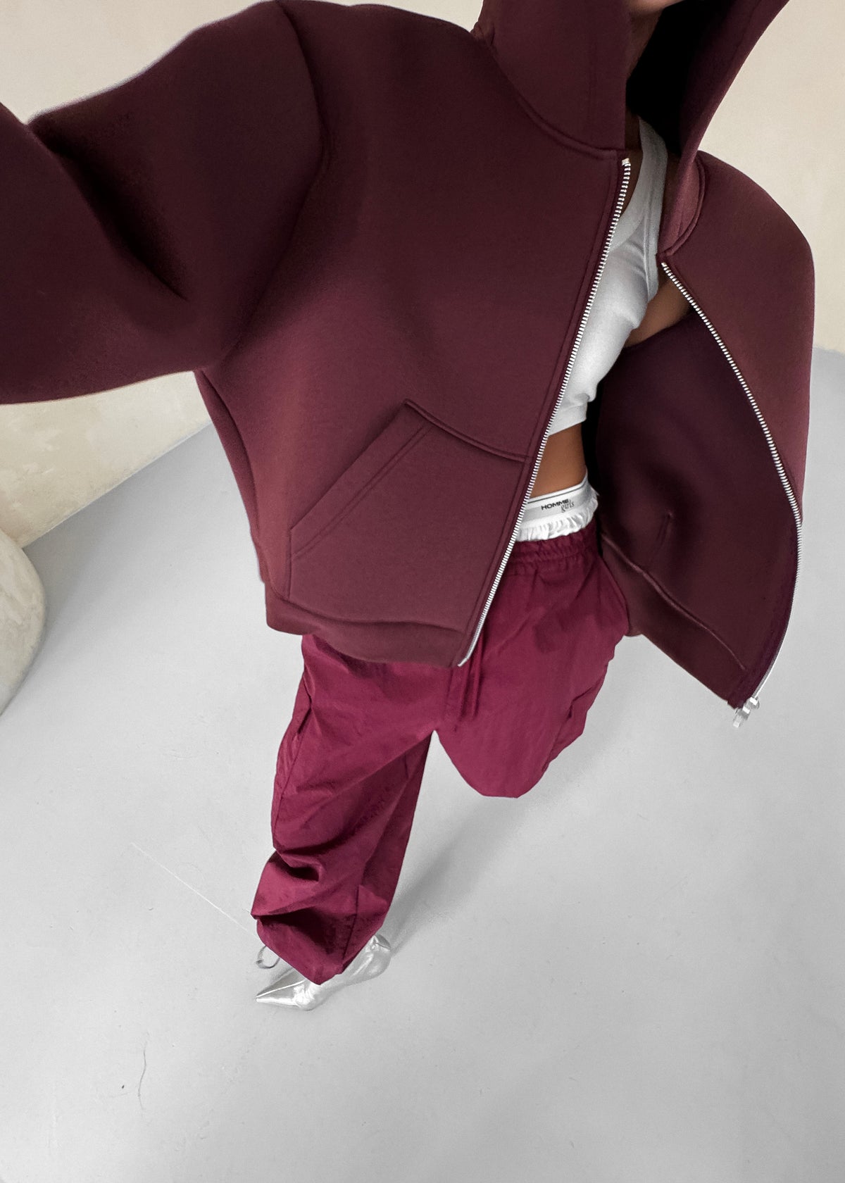 Calder Neoprene Zip-Up Hoodie - Burgundy – view 1 of 14