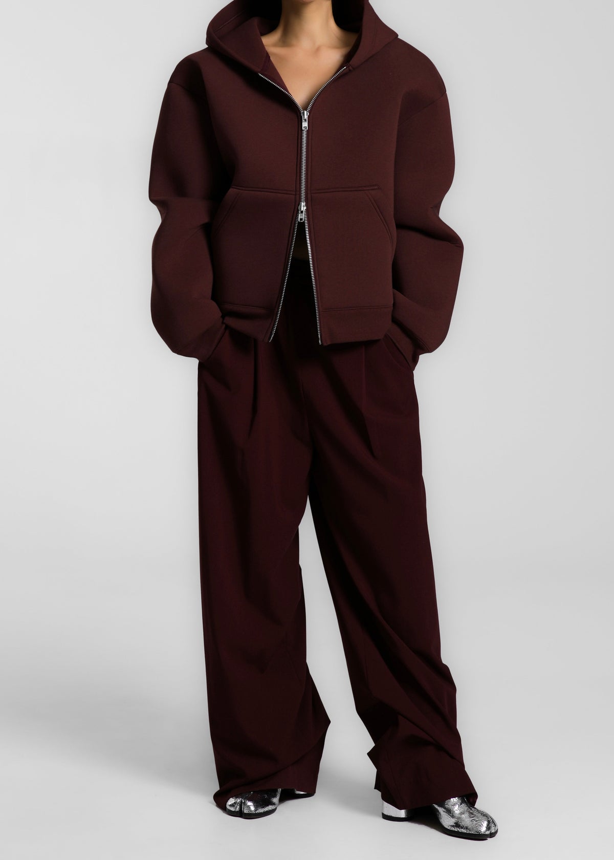 Calder Neoprene Zip-Up Hoodie - Burgundy – view 11 of 14