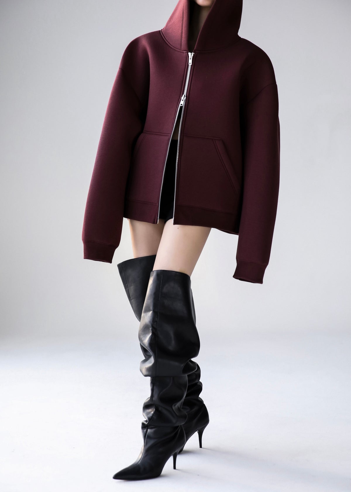 Calder Neoprene Zip-Up Hoodie - Burgundy – view 12 of 14