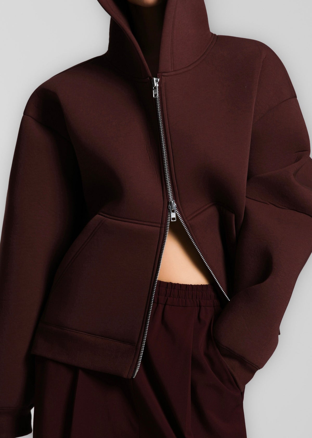 Calder Neoprene Zip-Up Hoodie - Burgundy – view 10 of 14