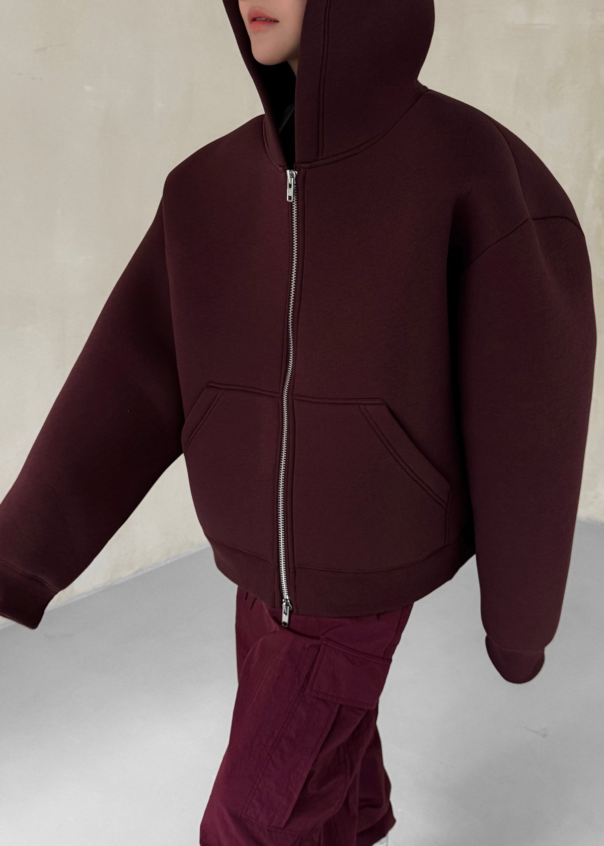 Calder Neoprene Zip-Up Hoodie - Burgundy – view 4 of 14